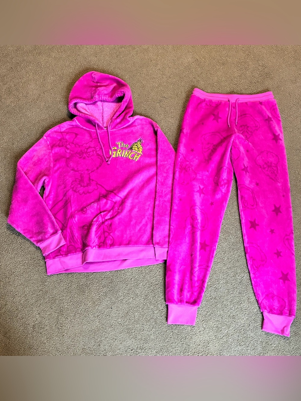 The Grinch Athletic Pink Sweats Cozy Fleece Outfit Womens Top Sz 1X Pants Sz L